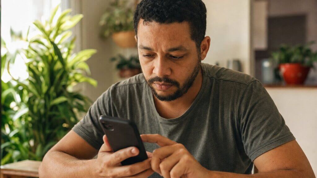 Trabalhador acessando o Emprega Brasil com a conta gov.br para consultar o Crédito do Trabalhador no celular