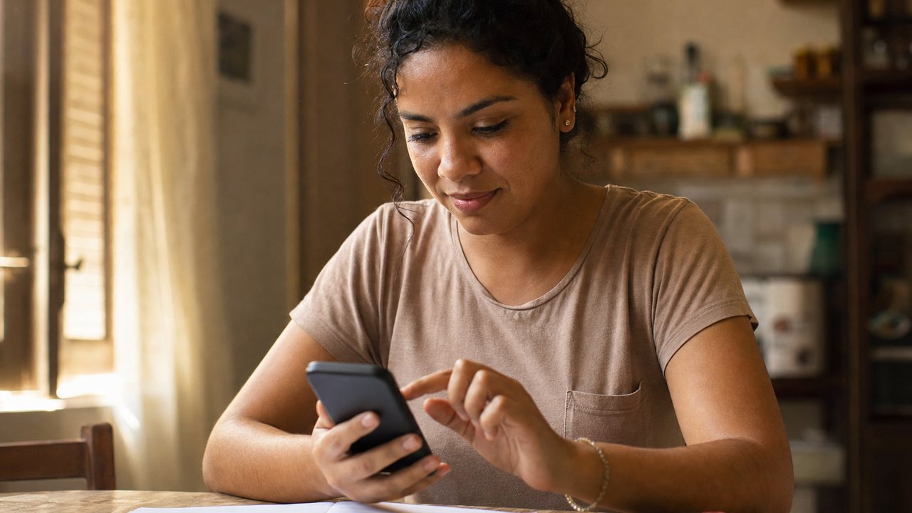 Trabalhador simulando o Crédito do Trabalhador e comparando parcela, margem e CET no celular
